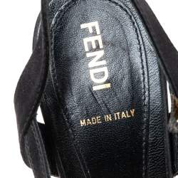 Pre Owned Fendi Black Satin Crystal Embellished Buckle T-Strap Sandals Size 37