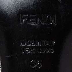 Fendi Silver Texture Leather Crystal Logo Embellished Sandals Size 36