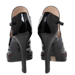 Fendi Black/White Patent and Leather Open-Toe Platform Sandals Size 38