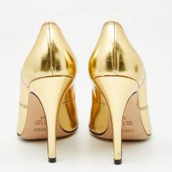 Pre Owned حذاء كعب عالي فندي جلد مثقب ذهبي ميتالك بمقدمة مستديرة مقاس 37