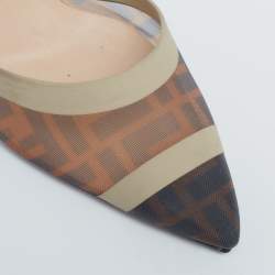 Pre Owned Fendi Brown/Beige Zucca Mesh And Leather Colibri Slingback Sandals  Size 39