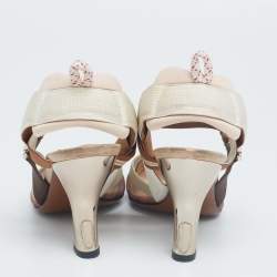 Pre Owned Fendi Brown/Beige Zucca Mesh And Leather Colibri Slingback Sandals  Size 39