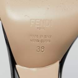 Pre Owned Fendi Gold/Black Leather Studded Wedge Ankle Strap Sandals Size 38