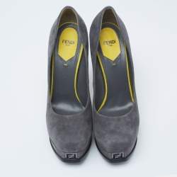 Fendi Grey/Yellow Suede Fendista Platform Pumps Size 39