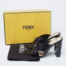 Pre Owned Fendi Black Leather Flower Mules Size 38