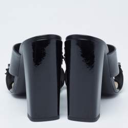 Pre Owned Fendi Black Leather Flower Mules Size 38