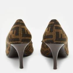 Pre Owned Fendi Brown Zucca Canvas Bow Peep Toe Pumps Size 36