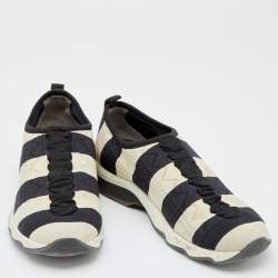 Fendi Black/Off-White Striped Fabric Slip On Sneakers 38.5