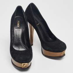 Fendi Black/Bronze Suede And Leather Fendista Platform Pumps Size 37