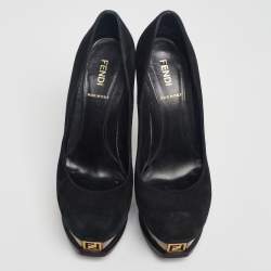 Fendi Black/Bronze Suede And Leather Fendista Platform Pumps Size 37