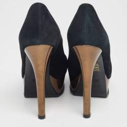 Fendi Black/Bronze Suede And Leather Fendista Platform Pumps Size 37