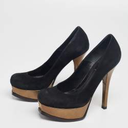 Fendi Black/Bronze Suede And Leather Fendista Platform Pumps Size 37