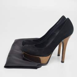 Fendi Black/Bronze Suede And Leather Fendista Platform Pumps Size 37