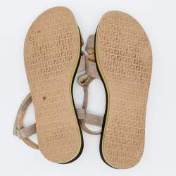Pre Owned Fendi Grey Embossed FF Suede Criss Cross Flat Sandals Size 36