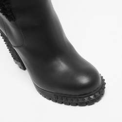 Pre Owned Fendi Black Leather Studded Knee  Boots Size 37