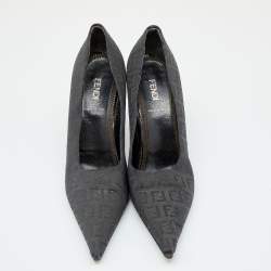 Pre Owned Fendi Black FF Zucca Canvas Pointed Toe Pumps Size 38.5