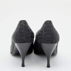 Pre Owned Fendi Black FF Zucca Canvas Pointed Toe Pumps Size 38.5