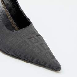 Pre Owned Fendi Black FF Zucca Canvas Pointed Toe Pumps Size 38.5