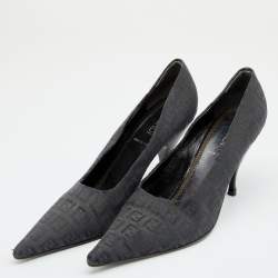 Pre Owned Fendi Black FF Zucca Canvas Pointed Toe Pumps Size 38.5