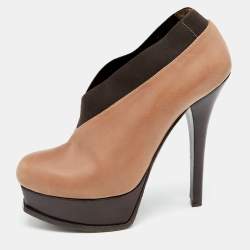 Pre Owned Fendi Brown Leather And Elastic Fendista Criss Cross Platform Booties Size 40