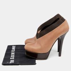 Pre Owned Fendi Brown Leather And Elastic Fendista Criss Cross Platform Booties Size 40