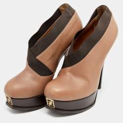 Pre Owned Fendi Brown Leather And Elastic Fendista Criss Cross Platform Booties Size 40