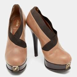 Pre Owned Fendi Brown Leather And Elastic Fendista Criss Cross Platform Booties Size 40