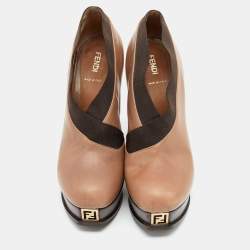 Pre Owned Fendi Brown Leather And Elastic Fendista Criss Cross Platform Booties Size 40