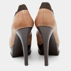 Pre Owned Fendi Brown Leather And Elastic Fendista Criss Cross Platform Booties Size 40