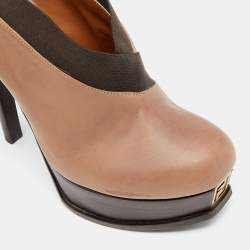 Pre Owned Fendi Brown Leather And Elastic Fendista Criss Cross Platform Booties Size 40