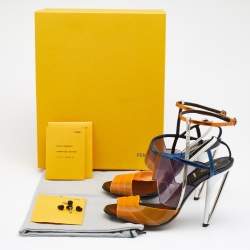 Pre Owned Fendi Multicolor PVC And Leather Iridia Open Toe Ankle Strap Sandals Size 38.5