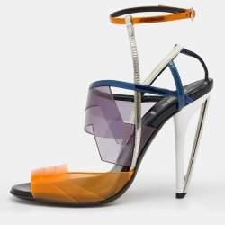 Pre Owned Fendi Multicolor PVC And Leather Iridia Open Toe Ankle Strap Sandals Size 38.5