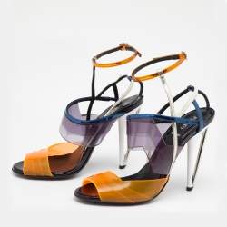 Pre Owned Fendi Multicolor PVC And Leather Iridia Open Toe Ankle Strap Sandals Size 38.5