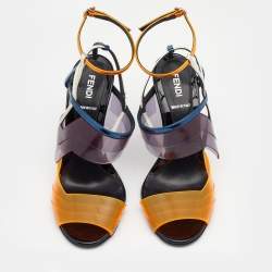 Pre Owned Fendi Multicolor PVC And Leather Iridia Open Toe Ankle Strap Sandals Size 38.5