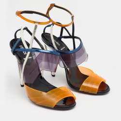 Pre Owned Fendi Multicolor PVC And Leather Iridia Open Toe Ankle Strap Sandals Size 38.5