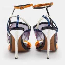 Pre Owned Fendi Multicolor PVC And Leather Iridia Open Toe Ankle Strap Sandals Size 38.5