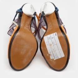 Pre Owned Fendi Multicolor PVC And Leather Iridia Open Toe Ankle Strap Sandals Size 38.5