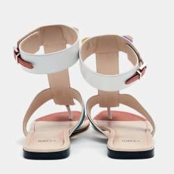 Pre Owned Fendi Multicolor Leather Studded Ankle Cuff Flat Sandals Size 37