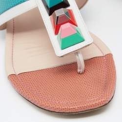 Pre Owned Fendi Multicolor Leather Studded Ankle Cuff Flat Sandals Size 37