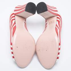 Pre Owned Fendi White/Red Striped Leather Peep-Toe Pumps Size 39.5