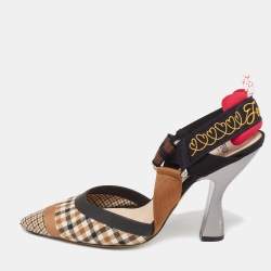 Pre Owned Fendi Multicolor FF Print Leather And Canvas Colibri Slingback Sandals Size 36.5