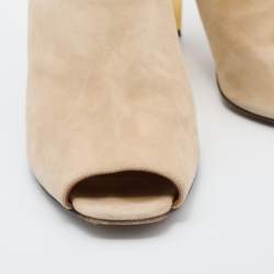 Pre Owned Fendi Beige/Gold Suede and Leather Studded Block Heel Sandals Size 40.5