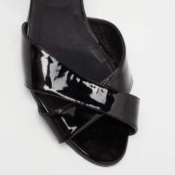 Pre Owned Fendi Black Patent Leather Wedge Ankle Strap Sandals Size 42