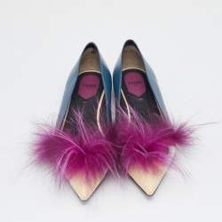 Pre Owned حذاء فلات باليه فندي مونستر أي جلد وفرو متعدد الألوان مقدمة مدببة مقاس 39