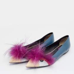 Pre Owned حذاء فلات باليه فندي مونستر أي جلد وفرو متعدد الألوان مقدمة مدببة مقاس 39