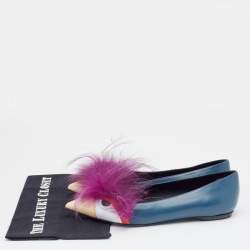 Pre Owned حذاء فلات باليه فندي مونستر أي جلد وفرو متعدد الألوان مقدمة مدببة مقاس 39