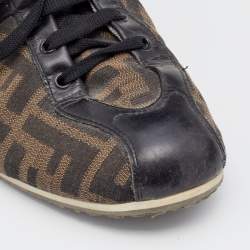 Pre Owned Fendi Brown Zucca Canvas And Leather Trim Low Top Sneakers Size 38.5