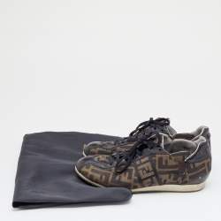 Pre Owned Fendi Brown Zucca Canvas And Leather Trim Low Top Sneakers Size 38.5