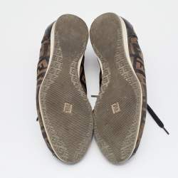 Pre Owned Fendi Brown Zucca Canvas And Leather Trim Low Top Sneakers Size 38.5