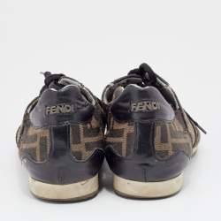 Pre Owned Fendi Brown Zucca Canvas And Leather Trim Low Top Sneakers Size 38.5